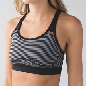 Lululemon Sweaty Or Not Bra II Grey Black Striped Racerback